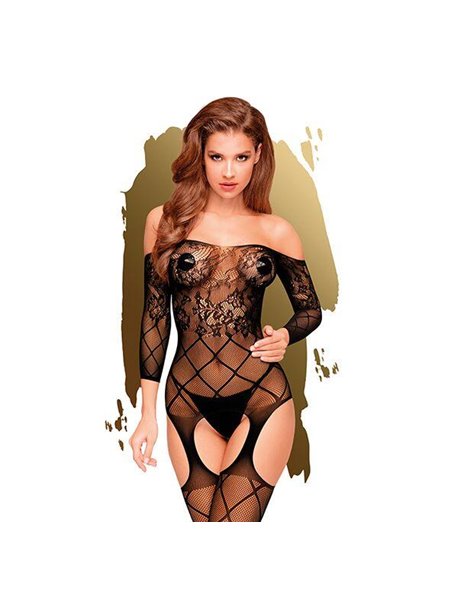 Бодистокинг с флористическо-геометрическим орнаментом Penthouse - Top-Notch Black S/L