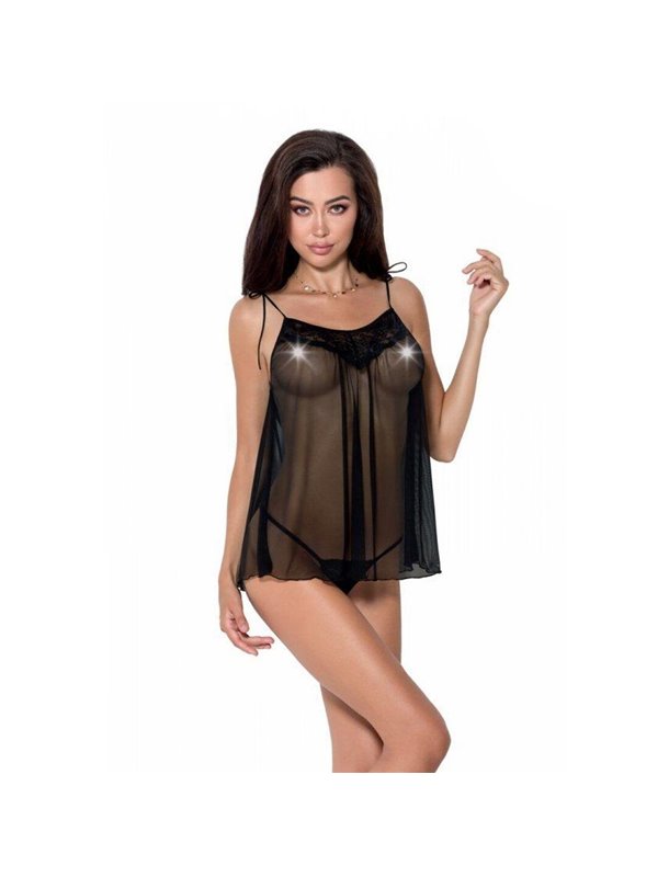 Пеньюар и трусики Passion MELANIA CHEMISE черный, размер S/M (EL16305)