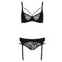 Комплект белья и пояс для чулок Passion PAULINE SET, размер XXL/XXXL, черный (EL15806)