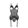 Корсет Passion Christa Corset black S/M: с подвязками и ажурным лифом, стринги в комплекте