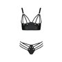 Комплект из эко-кожи Passion Malwia Bikini black S/M: с люверсами и ремешками, бра и трусики