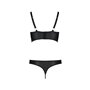 Комплект из эко-кожи Passion Malwia Bikini black S/M: с люверсами и ремешками, бра и трусики
