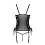Сетчатый корсет из эко-кожи Passion Malwia Corset black L/XL: с люверсами и съемными пажами