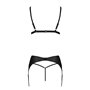 Комплект из эко-кожи Passion Miley Set black L/XL: трусики, бюстгальтер, пояс для чулок