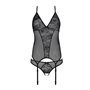 Корсет Passion Ursula Corset black S/M, с пажами, трусики с ажурным декором и открытым шагом