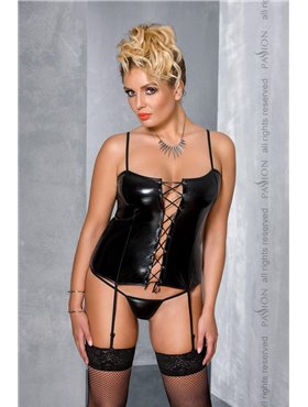 Корсет под латекс с пажами BES CORSET black 6XL/7XL - Passion, стринги, шнуровка