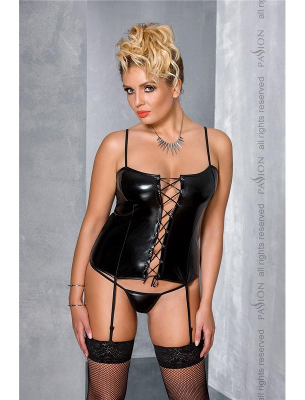 Корсет под латекс с пажами BES CORSET black 6XL/7XL - Passion, стринги, шнуровка