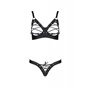 Комплект из экокожи CELINE BIKINI 4XL/5XL — Passion: открытый бра с лентами, стринги со шнуровкой