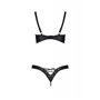 Комплект из экокожи CELINE BIKINI 4XL/5XL — Passion: открытый бра с лентами, стринги со шнуровкой