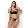 Комплект из эко-кожи с люверсами и ремешками Malwia Bikini black 4XL/5XL — Passion, бра и трусики