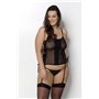Сетчатый корсет из эко-кожи, с люверсами и съемными пажами Malwia Corset black 6XL/7XL — Passion