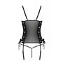 Сетчатый корсет из эко-кожи, с люверсами и съемными пажами Malwia Corset black 6XL/7XL — Passion