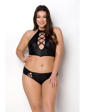 Комплект из эко-кожи Nancy Bikini black 4XL/5XL - Passion, бра и трусики с имитацией шнуровки