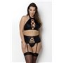 Комплект с имитацией шнуровки Nancy Set black 4XL/5XL - Passion топ, трусики и пояс для чулок