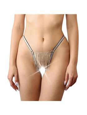 Трусики со стразовой цепью Art of Sex - Lea, размер L-2XL, Серебро/Черный
