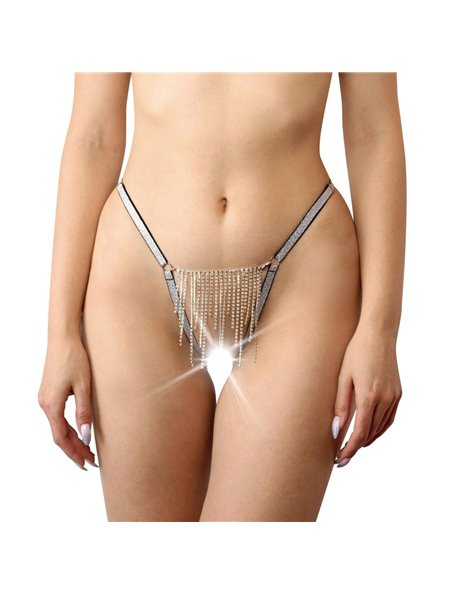 Трусики со стразовой цепью Art of Sex - Lea, размер L-2XL, Серебро/Черный
