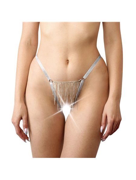 Трусики со стразовой цепью Art of Sex - Lea, размер L-2XL, Серебро/Белый