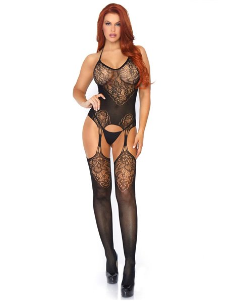 Бодистокинг Leg Avenue Jacquard net bodystocking Black (SO7903)