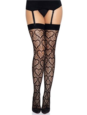 Leg Avenue Heart net thigh highs OS Black