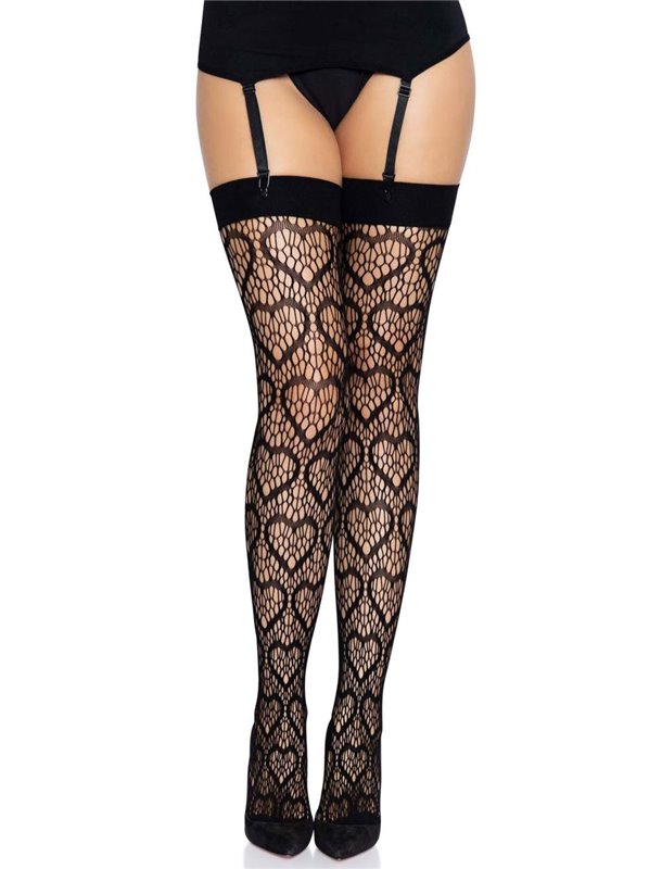 Leg Avenue Heart net thigh highs OS Black