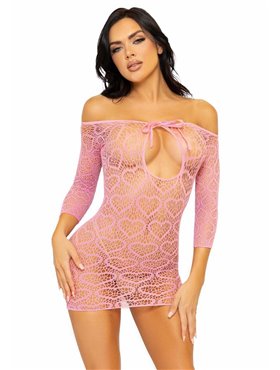 Leg Avenue Heart net mini dress OS Pink