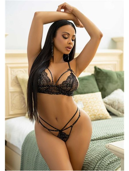 Комплект белья Leg Avenue Strappy bralette and g-string S Black (SO8005)