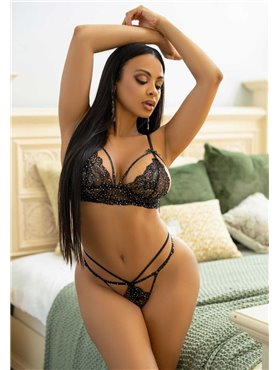 Комплект белья Leg Avenue Strappy bralette and g-string M Black (SO8006)