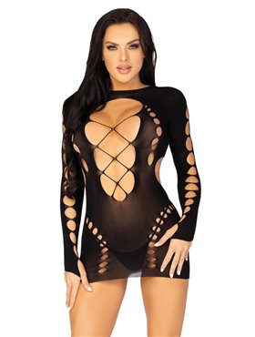 Leg Avenue Long sleeve cut out mini dress Black O/S