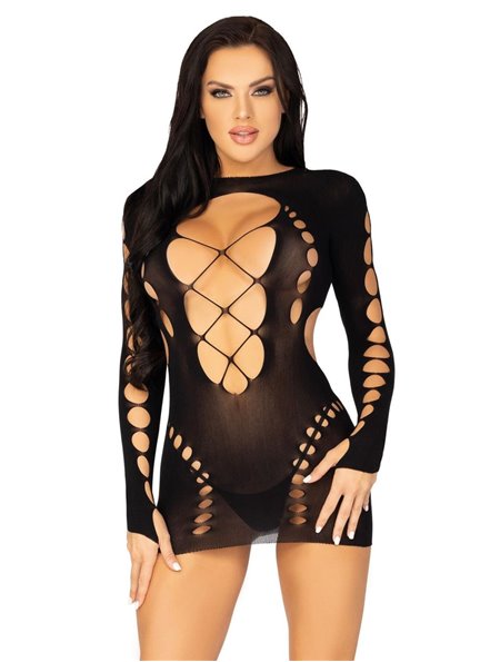 Leg Avenue Long sleeve cut out mini dress Black O/S