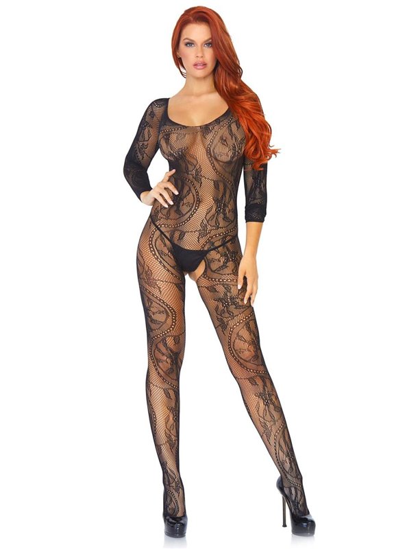 Бодистокинг Leg Avenue Swirl Lace Bodystocking One size Black (SO8617)