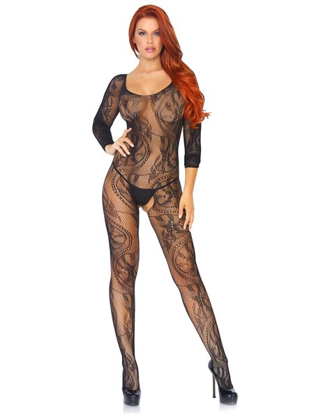 Бодистокинг Leg Avenue Swirl Lace Bodystocking One size Black (SO8617)