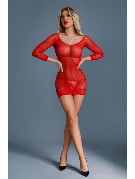 Платье-сетка Caprice Lingerie Model 01 One size Red, кружево, длинные рукава