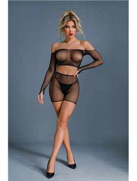 Бодистокинг Caprice Lingerie Model 07 One size Black, топ, велосипедки, сетка со стразами