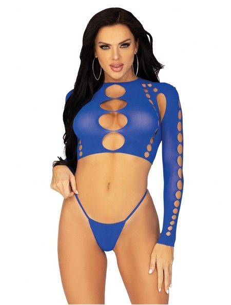 Комплект Leg Avenue Long sleeve crop top & string Royal Blue One Size