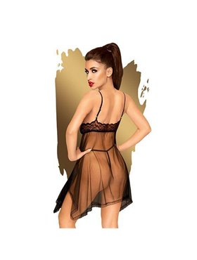 Бэби-долл с ажурным браллетом и ассиметричным подолом Penthouse - Naughty Doll Black M/L