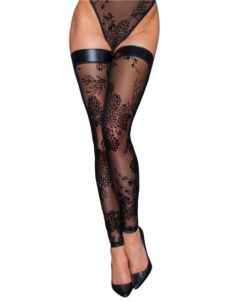 Чулки Noir Handmade F243 Tulle stockings with patterned flock embroidery - XL