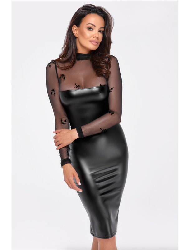 Платье Noir Handmade F310 Sublime wetlook and flocked mesh midi dress - XL