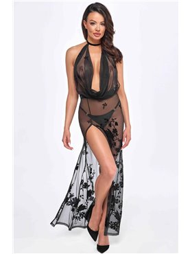 Платье Noir Handmade F312 Divinity long flocked mesh dress with open back - XL