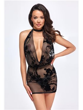 Платье Noir Handmade F313 Mythos mini flocked mesh dress with jewelry rhinestone chain - L