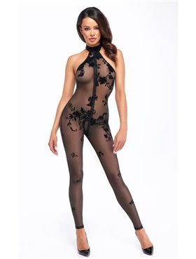 Бодистокинг Noir Handmade F315 Ego flocked mesh halter catsuit - L