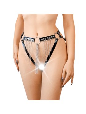 Сексуальные гартеры-трусики Art of Sex - Xena с цепями, L-2XL, цвет черный