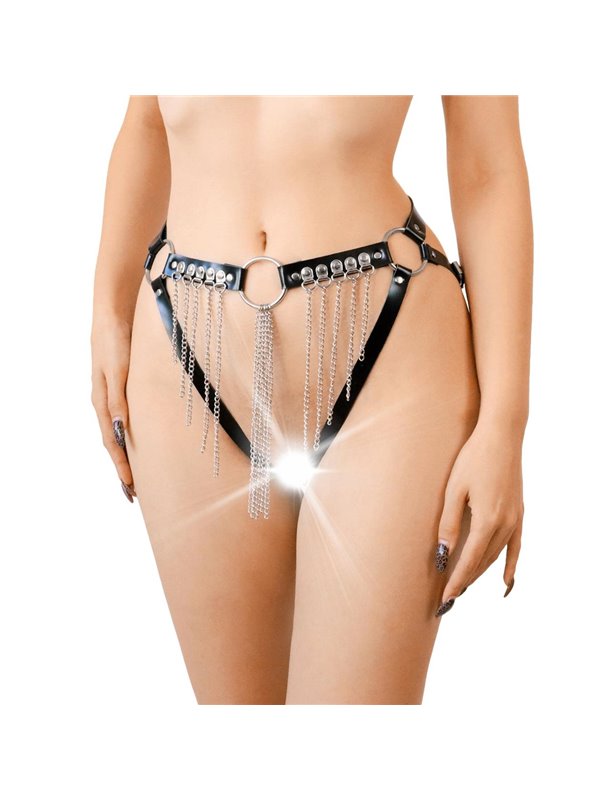 Сексуальные гартеры-трусики Art of Sex - Xena с цепями, L-2XL, цвет черный