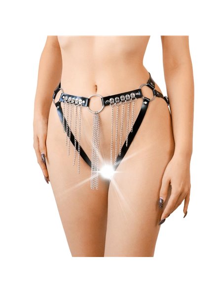 Сексуальные гартеры-трусики Art of Sex - Xena с цепями, L-2XL, цвет черный