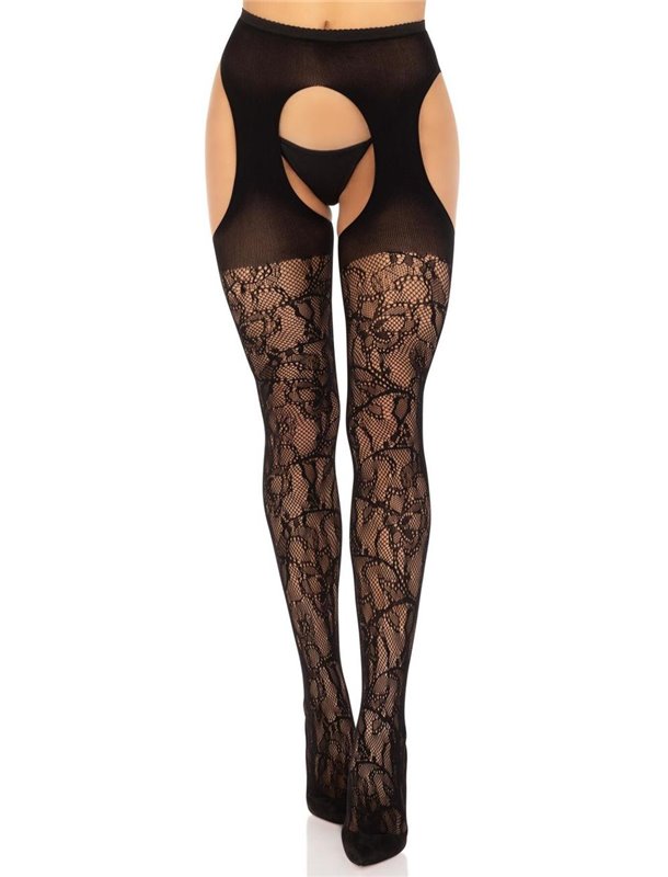 Чулки Leg Avenue Eyelet lace suspender hose Black One Size