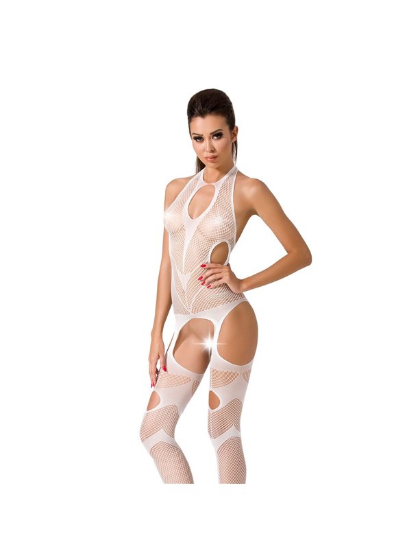 Бодістокінг Passion BS053 white, комбінезон, імітація панчох і пояса