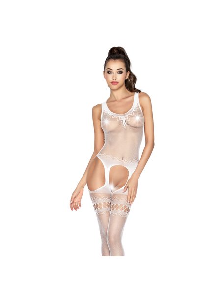 Бодістокінг Passion BS038 white, комбінезон, імітація панчіх і пояса