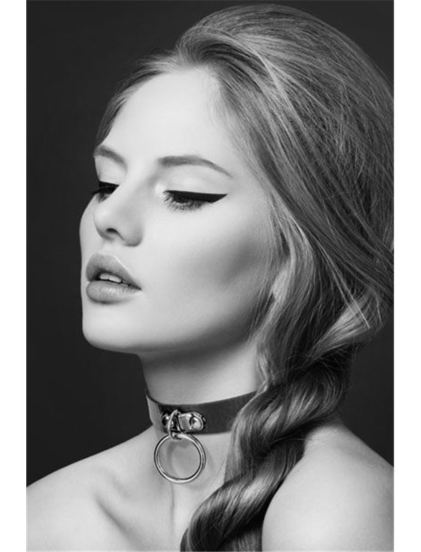 Чокер з кільцем для повідця Bijoux Pour Toi - FETISH Black, екошкіра