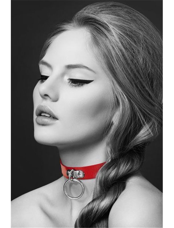 Чокер з кільцем для повідця Bijoux Pour Toi - FETISH Red, екошкіра