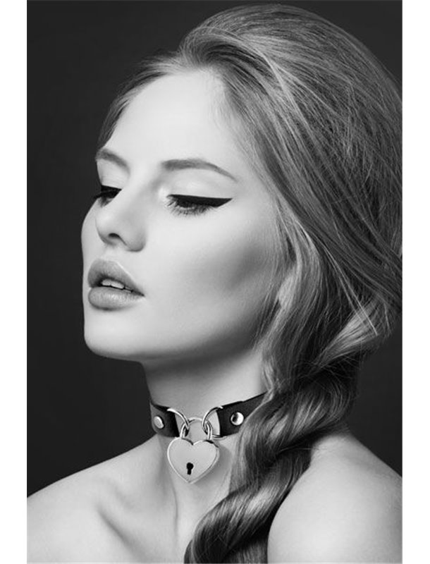 Чокер з замочком-сердечком Bijoux Pour Toi - HEART LOCK Black, екошкіра