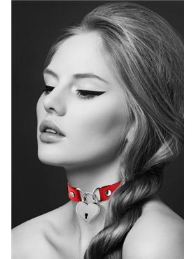 Чокер з замочком-сердечком Bijoux Pour Toi - HEART LOCK Red, екошкіра